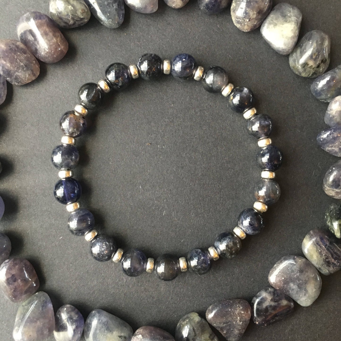Iolite Power Bracelet With Sterling Silver & Tumble Stone