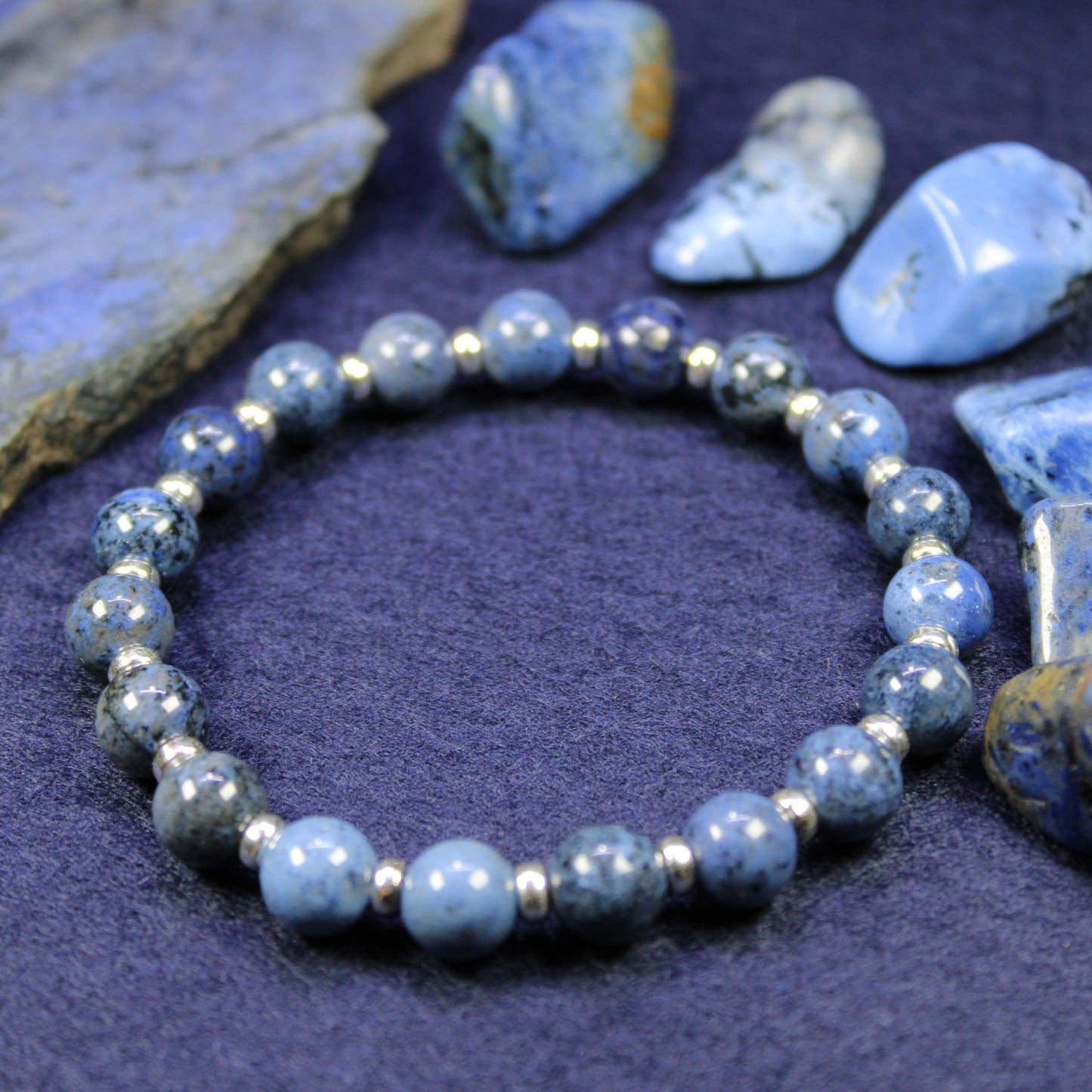 Dumortierite Power Bracelet With Sterling Silver & Dumortierite Tumble Stone