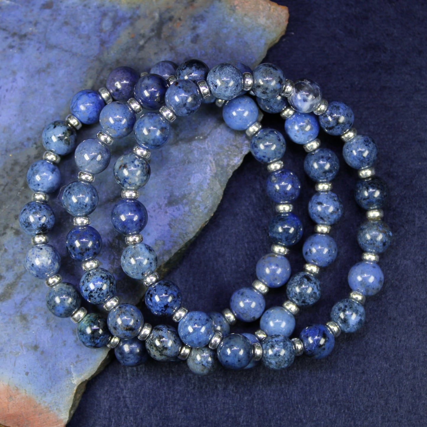 Dumortierite Power Bracelet With Sterling Silver & Dumortierite Tumble Stone
