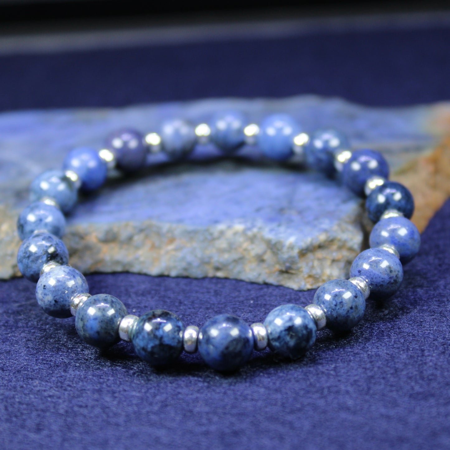 Dumortierite Power Bracelet With Sterling Silver & Dumortierite Tumble Stone