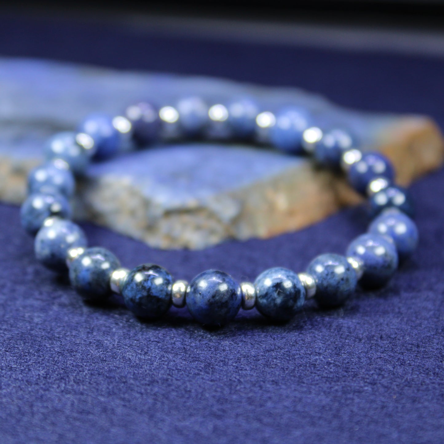 Dumortierite Power Bracelet With Sterling Silver & Dumortierite Tumble Stone