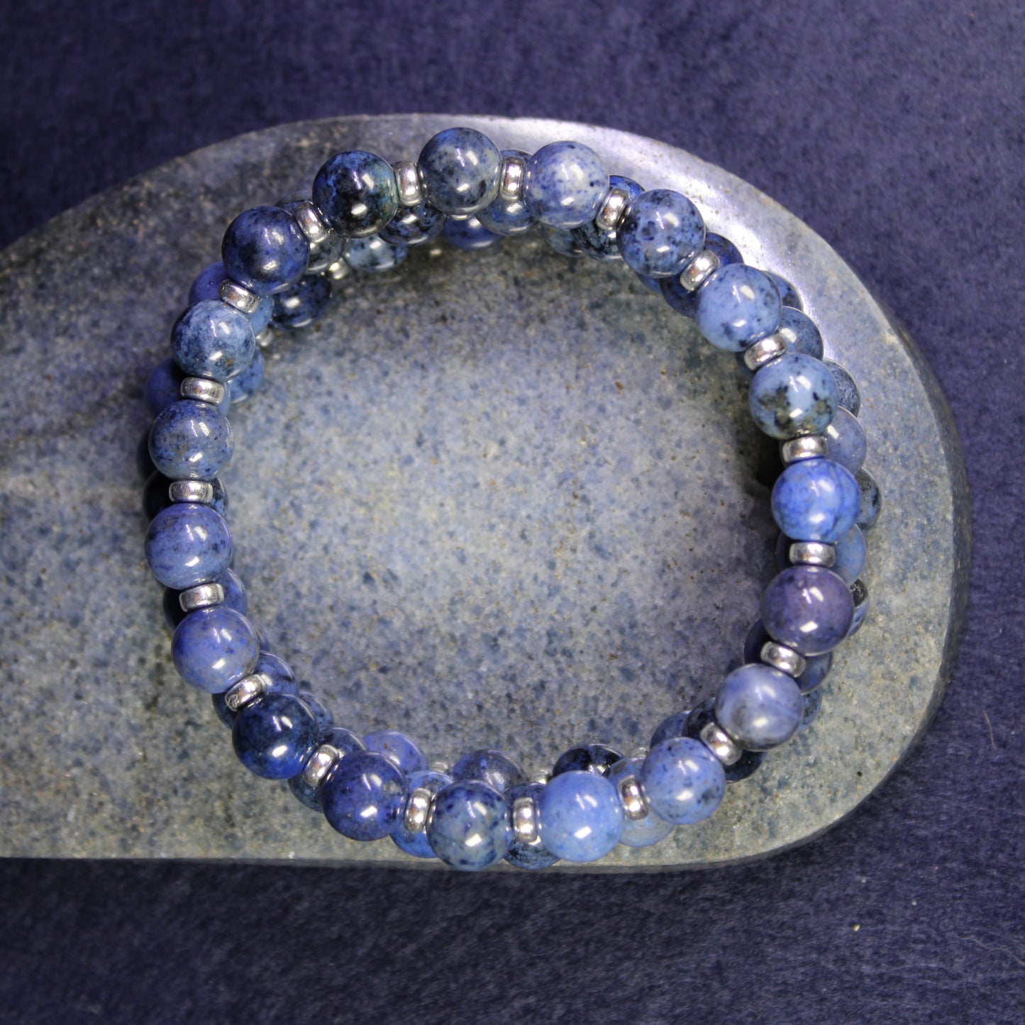 Dumortierite Power Bracelet With Sterling Silver & Dumortierite Tumble Stone