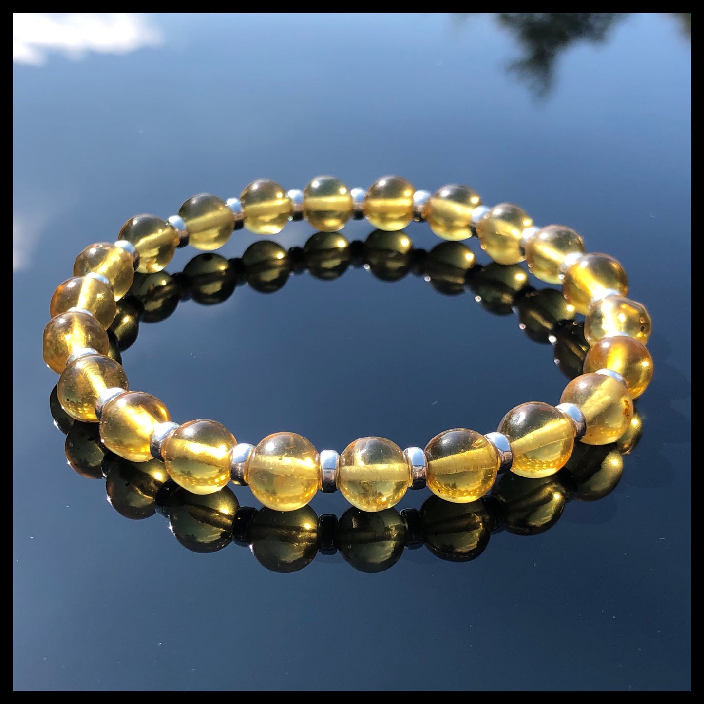 Amber Power Bracelet With Sterling Silver & Amber Tumbles