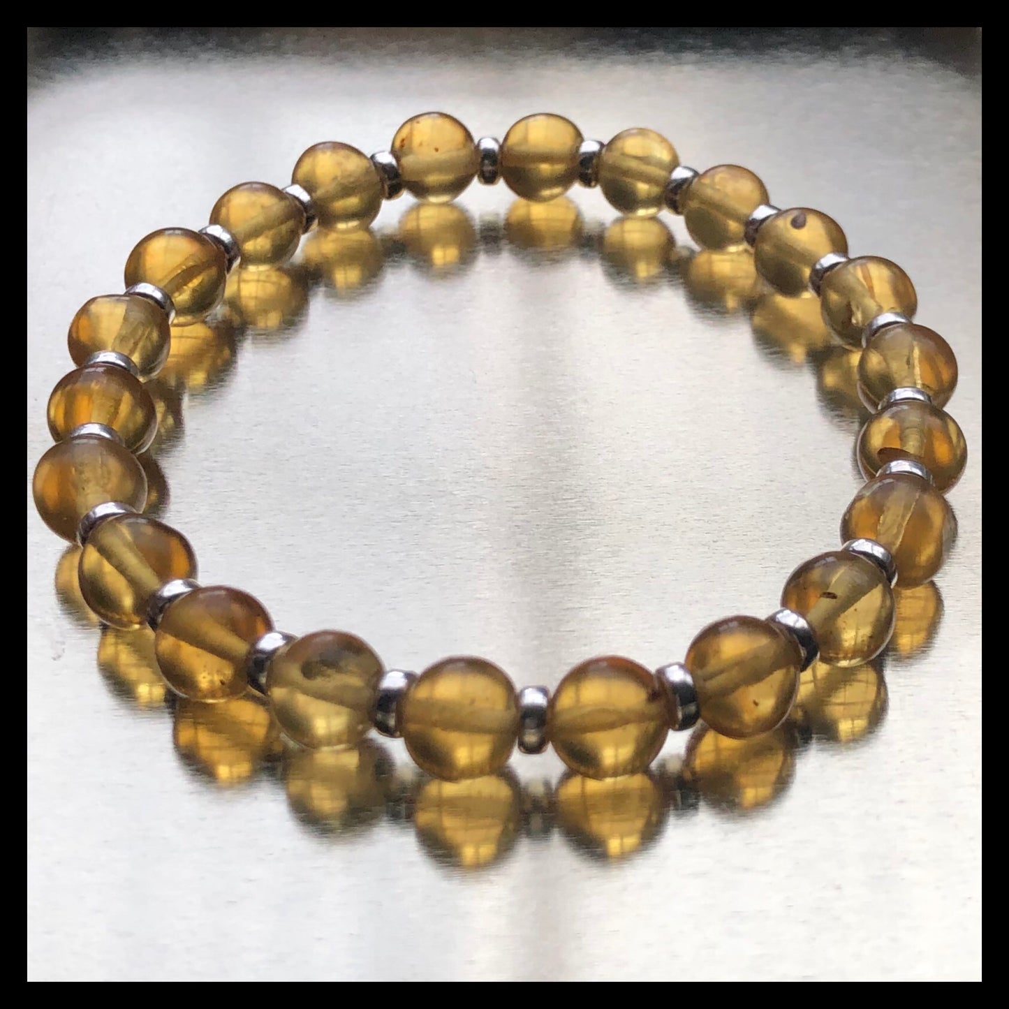 Amber Power Bracelet With Sterling Silver & Amber Tumbles