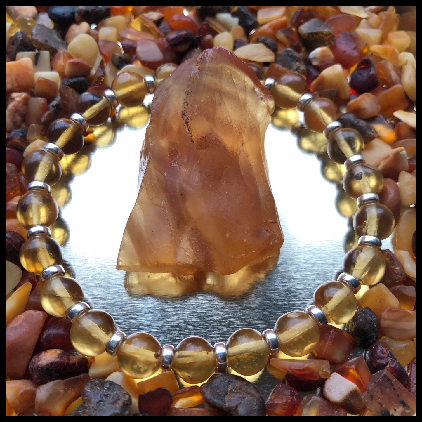 Amber Power Bracelet With Sterling Silver & Amber Tumbles