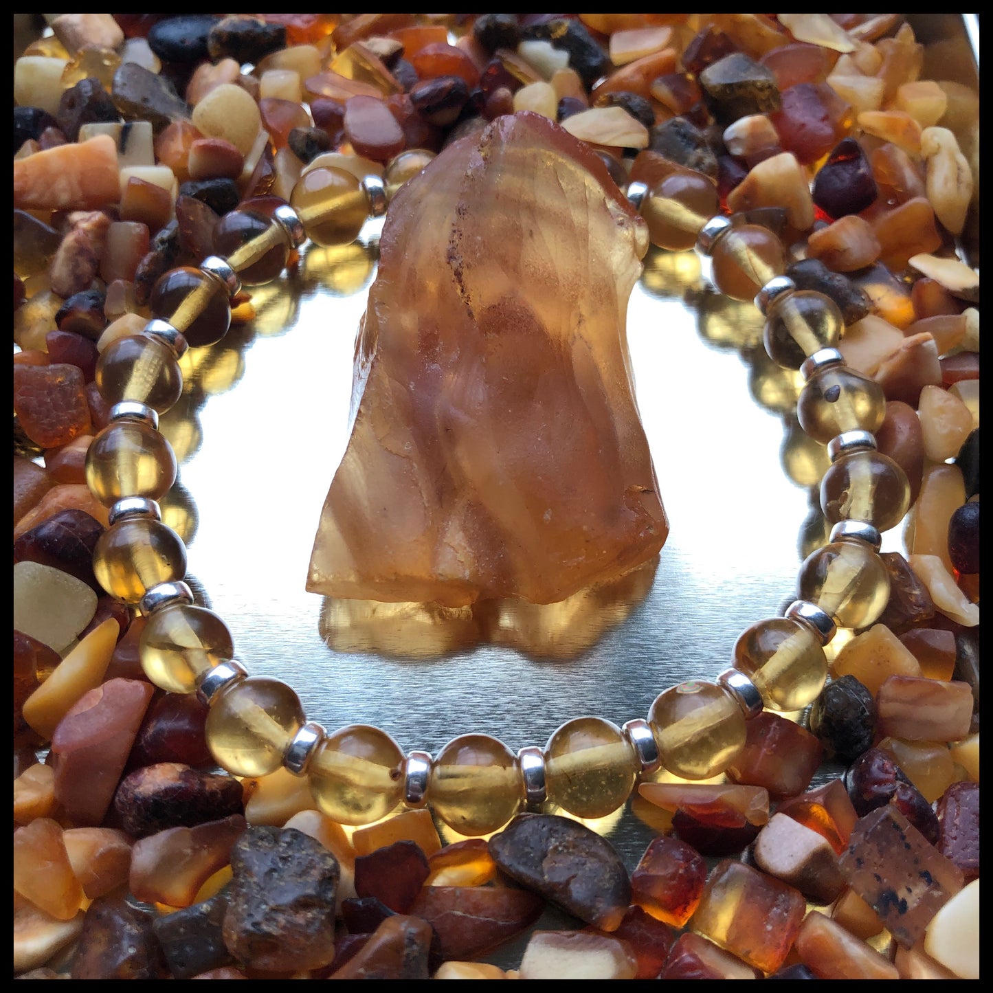 Amber Power Bracelet With Sterling Silver & Amber Tumbles