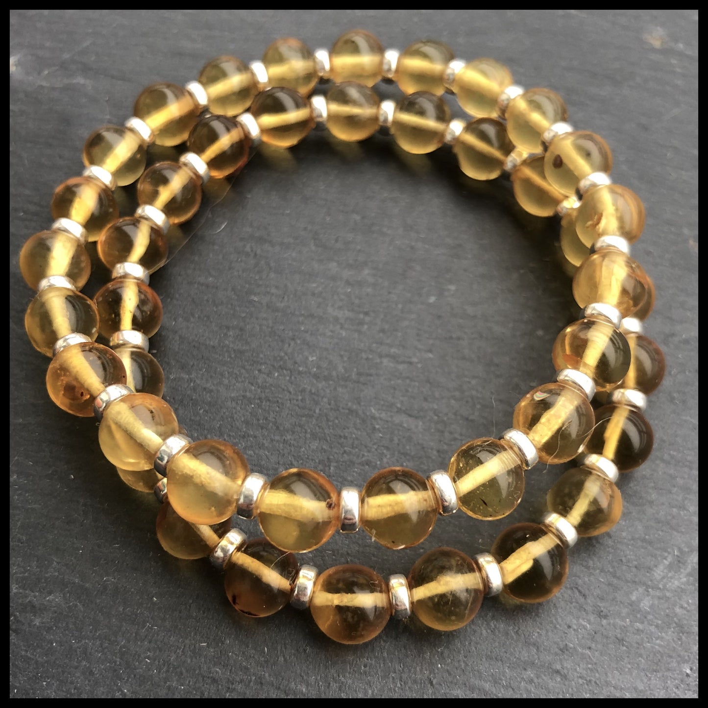 Amber Power Bracelet With Sterling Silver & Amber Tumbles