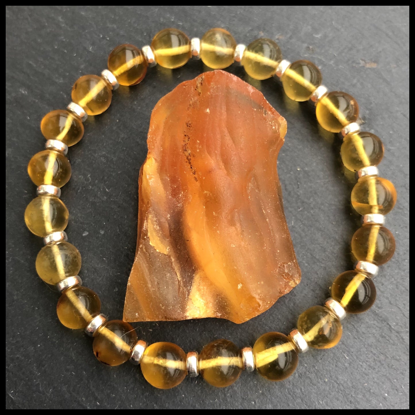 Amber Power Bracelet With Sterling Silver & Amber Tumbles