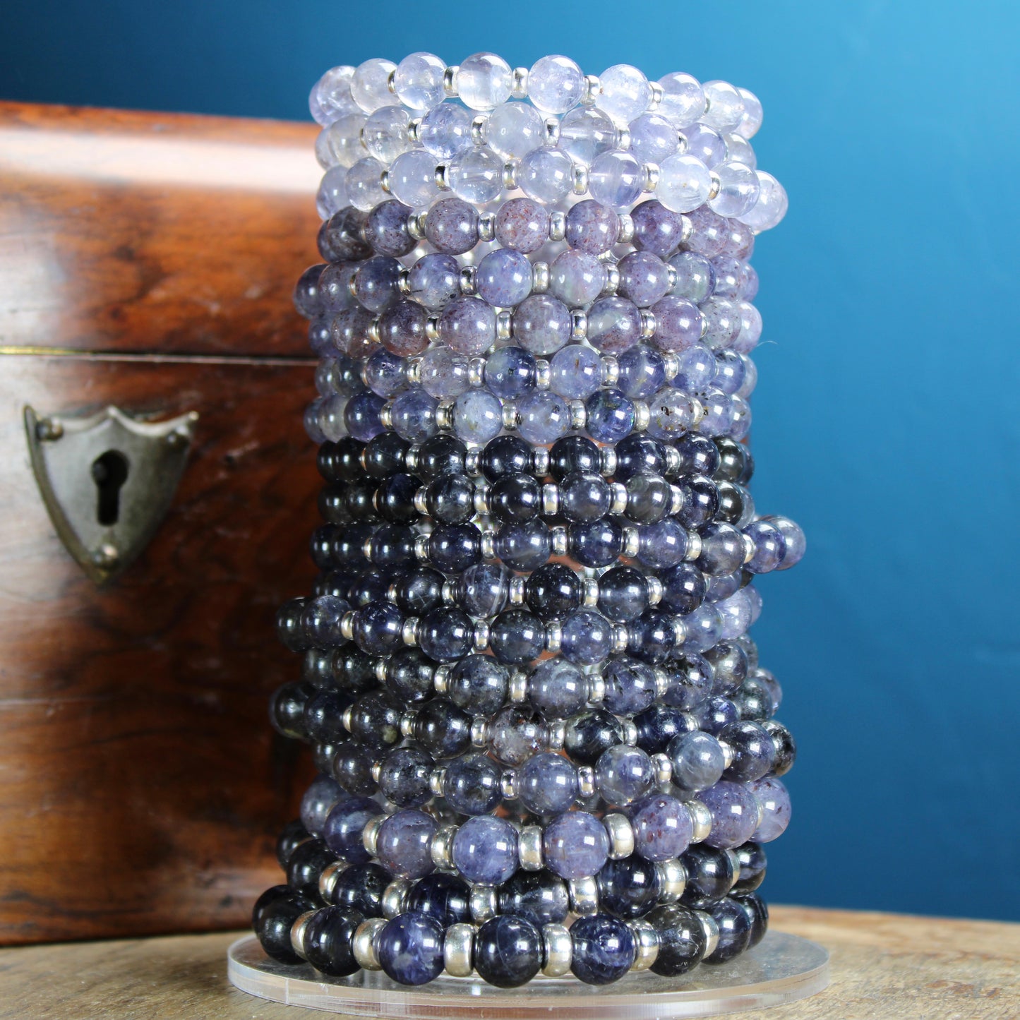 Bloodshot Iolite Power Bracelet With Sterling Silver & Tumble Stone