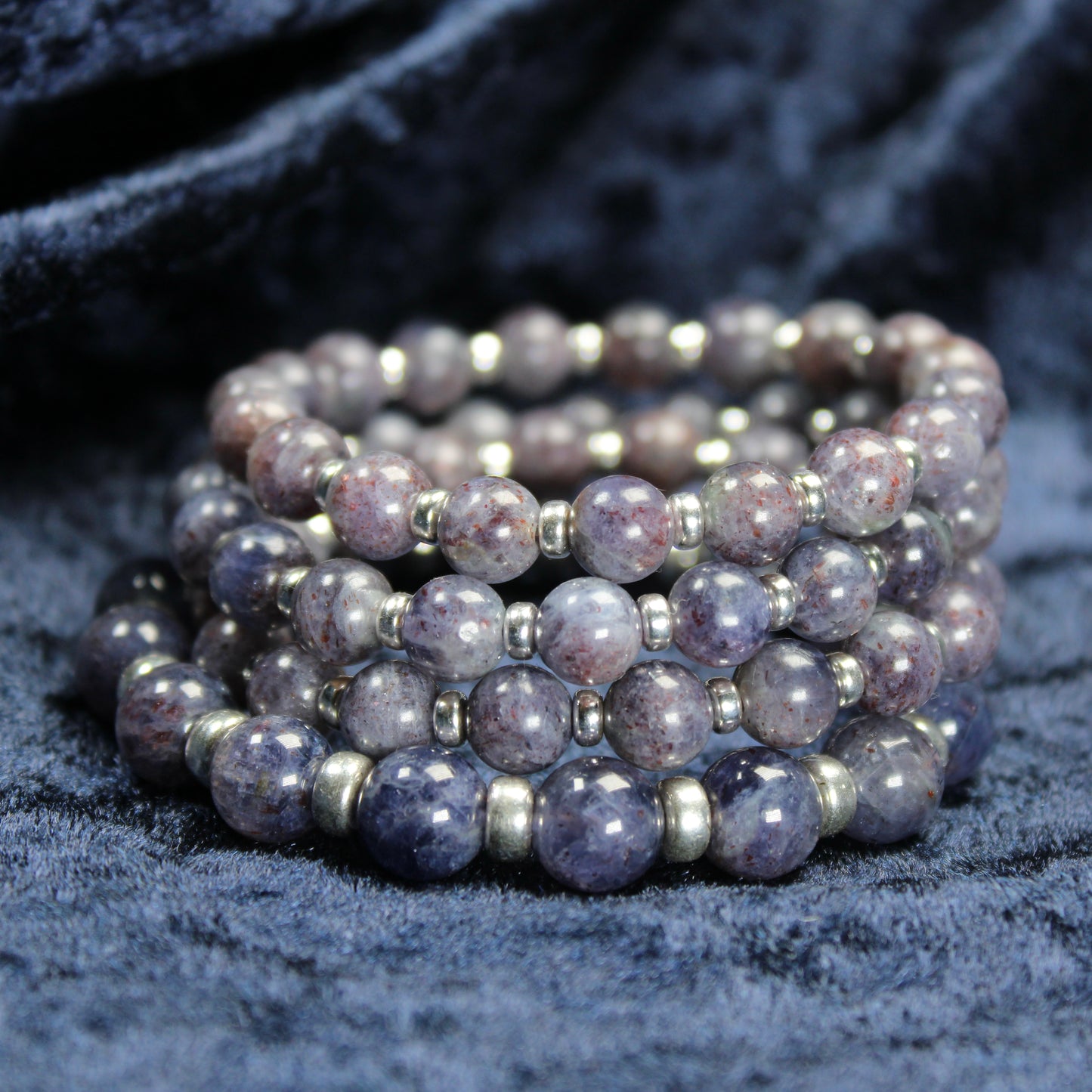 Bloodshot Iolite Power Bracelet With Sterling Silver & Tumble Stone