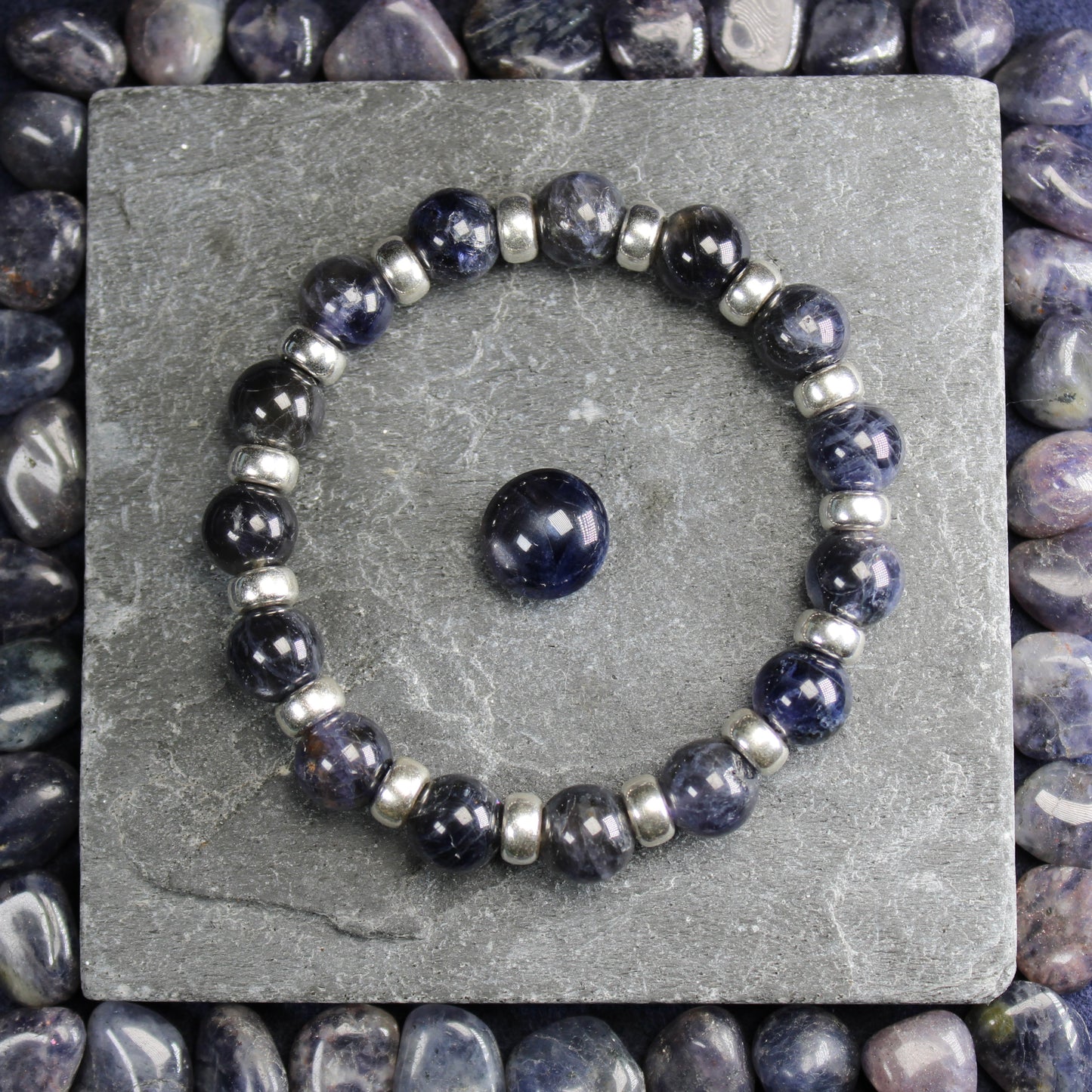 Iolite Chunky Power Bracelet With Sterling Silver & Tumble Stone