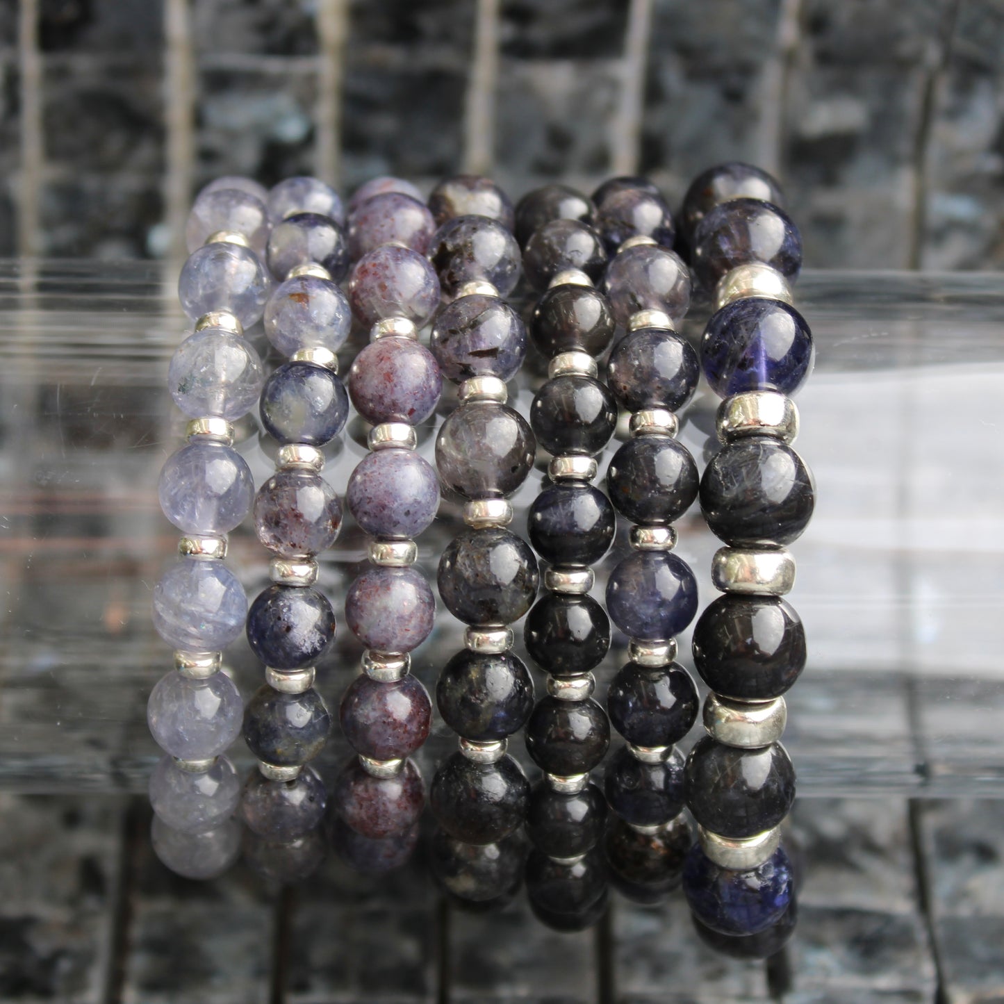 Bloodshot Iolite Power Bracelet With Sterling Silver & Tumble Stone