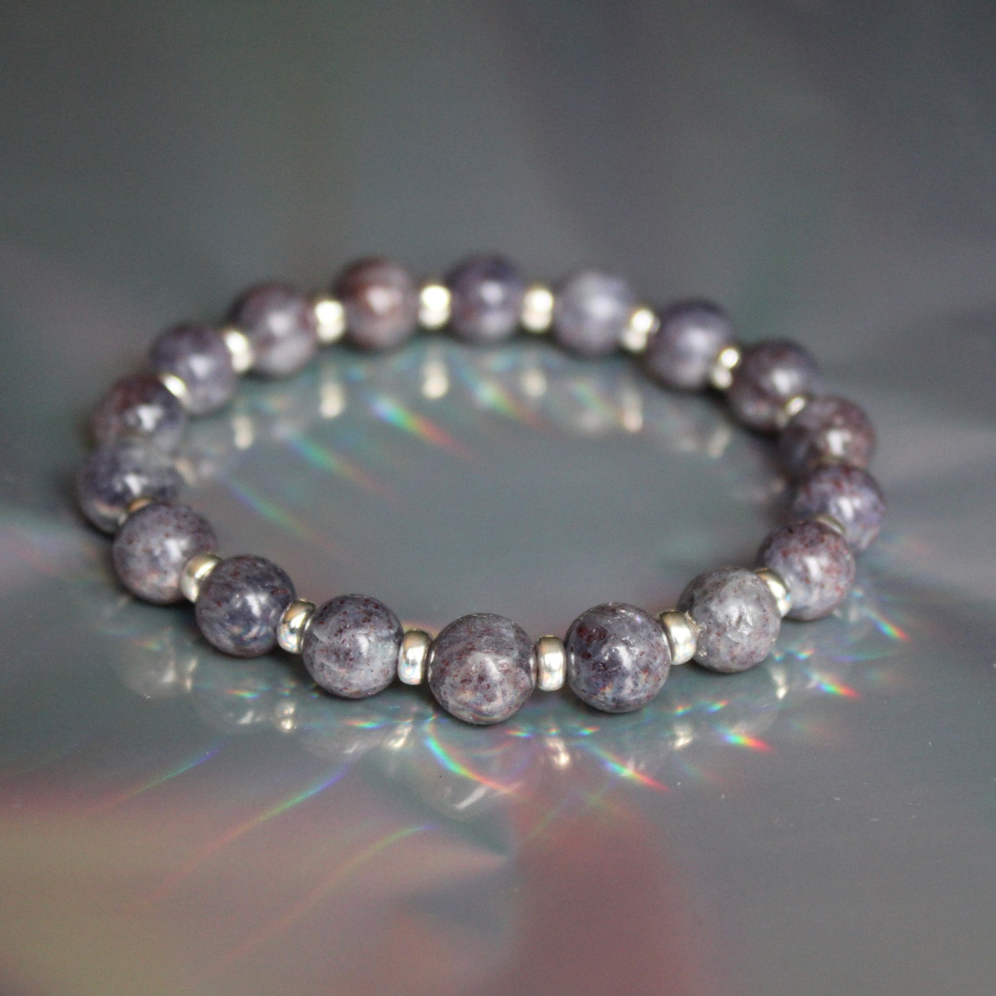 Bloodshot Iolite Power Bracelet With Sterling Silver & Tumble Stone