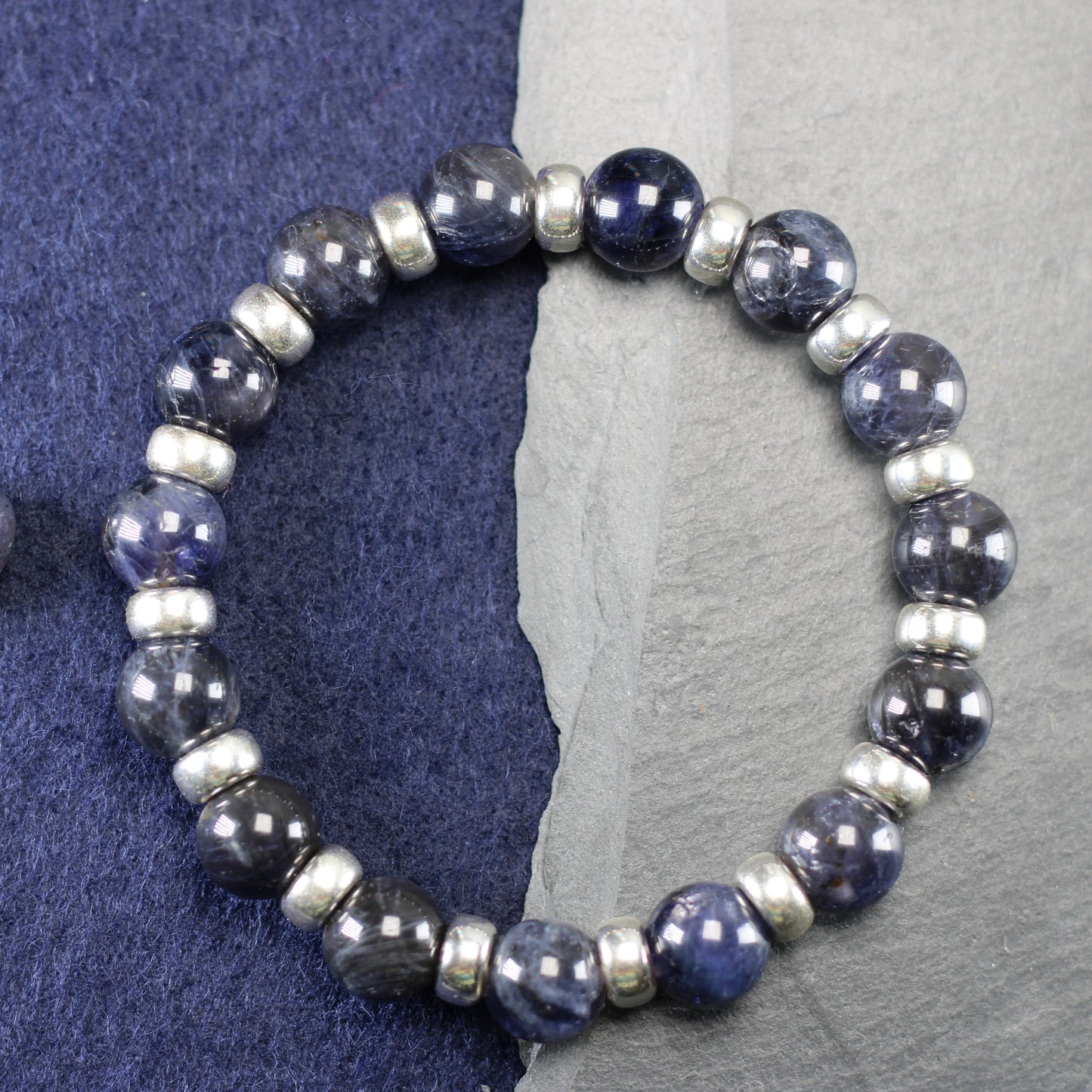 Iolite Chunky Power Bracelet With Sterling Silver & Tumble Stone