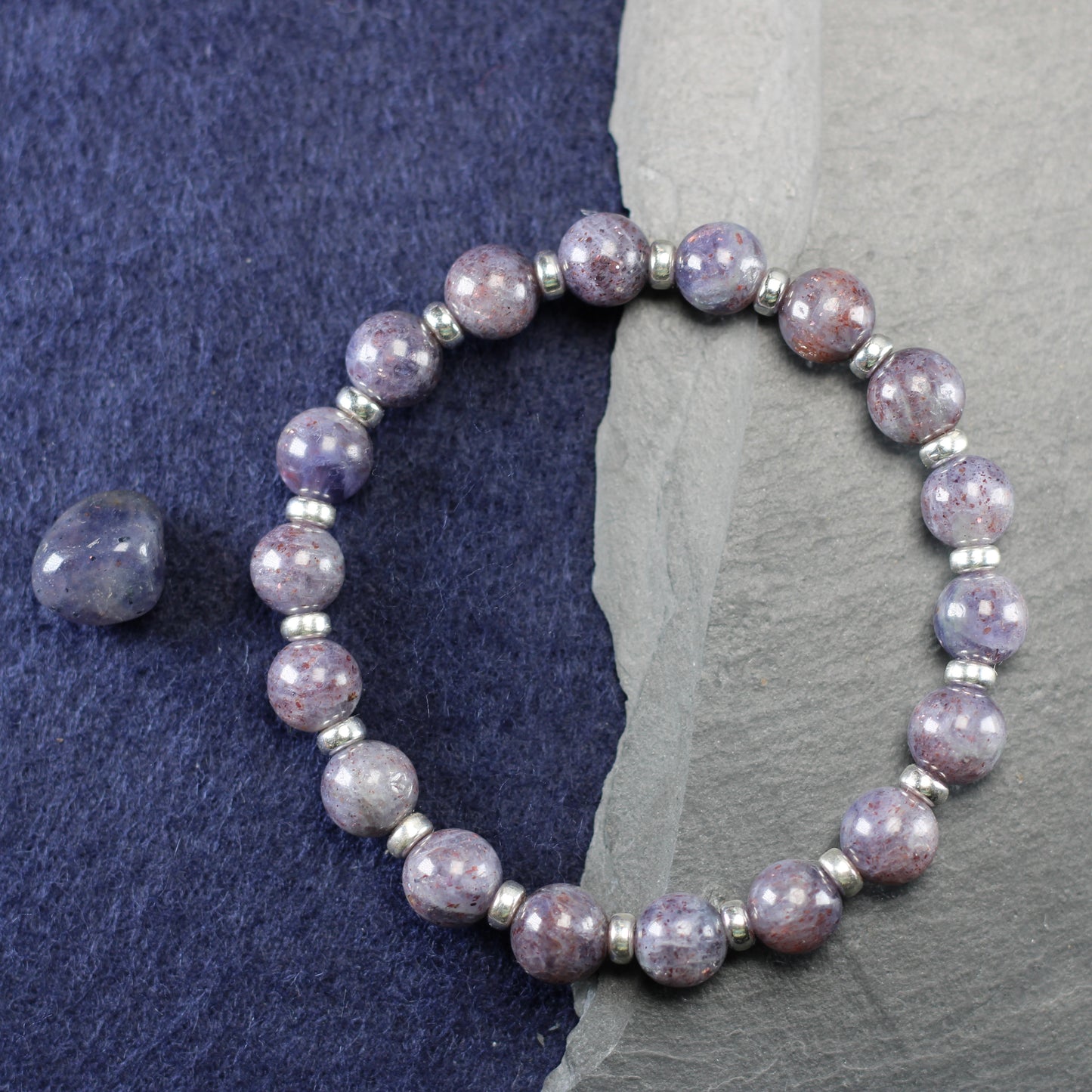 Bloodshot Iolite Power Bracelet With Sterling Silver & Tumble Stone