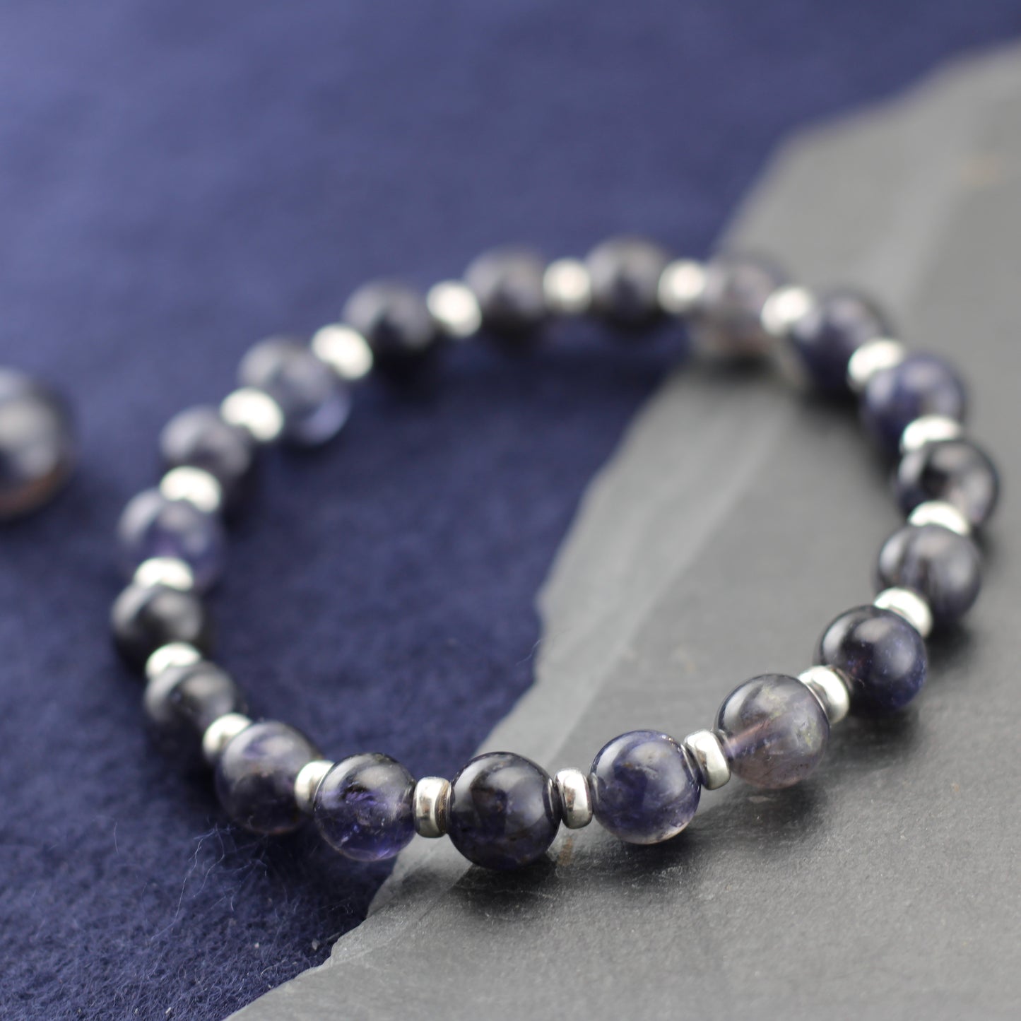 Iolite Power Bracelet With Sterling Silver & Tumble Stone