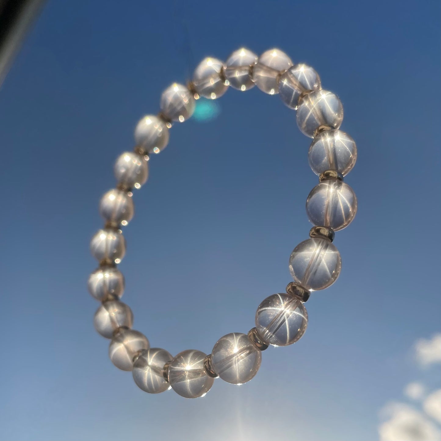 Star Rose Quartz Power Bracelet With Sterling Silver & Mini Sphere