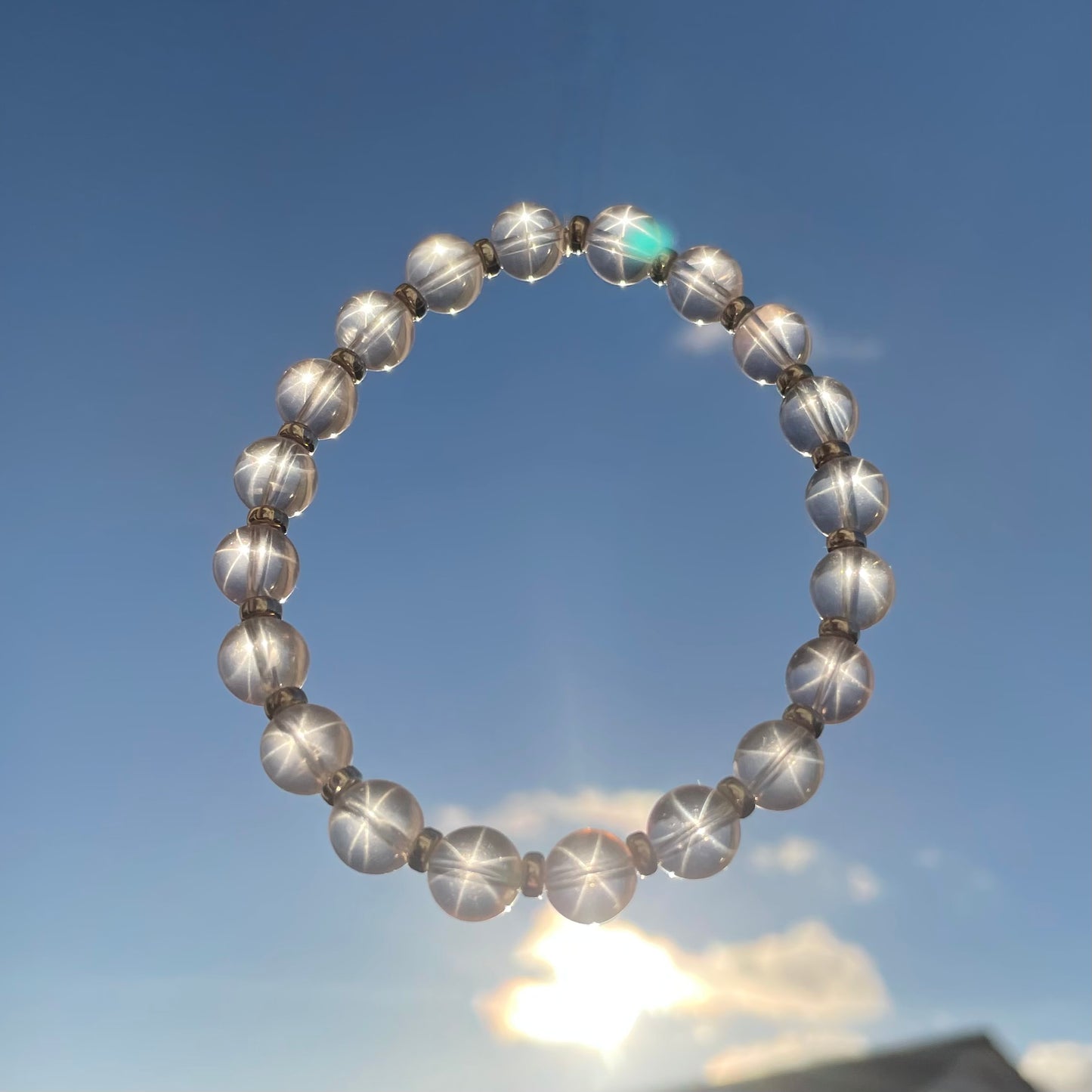 Star Rose Quartz Power Bracelet With Sterling Silver & Mini Sphere
