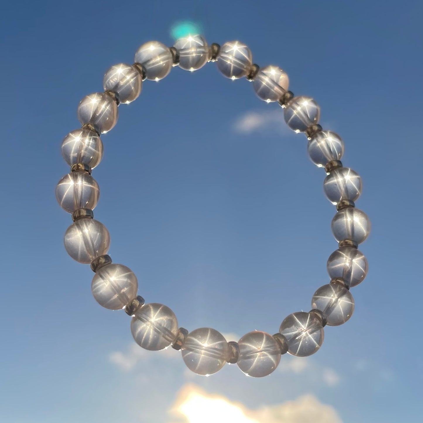 Star Rose Quartz Power Bracelet With Sterling Silver & Mini Sphere