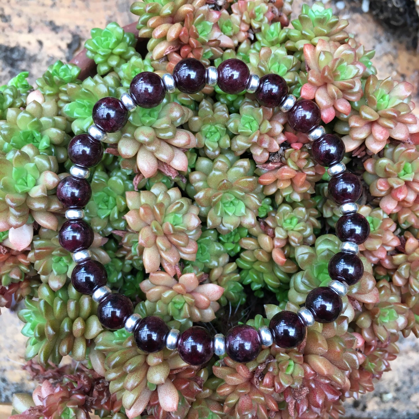 Almandine Garnet Power Bracelet With Sterling Silver & Garnet Crystal