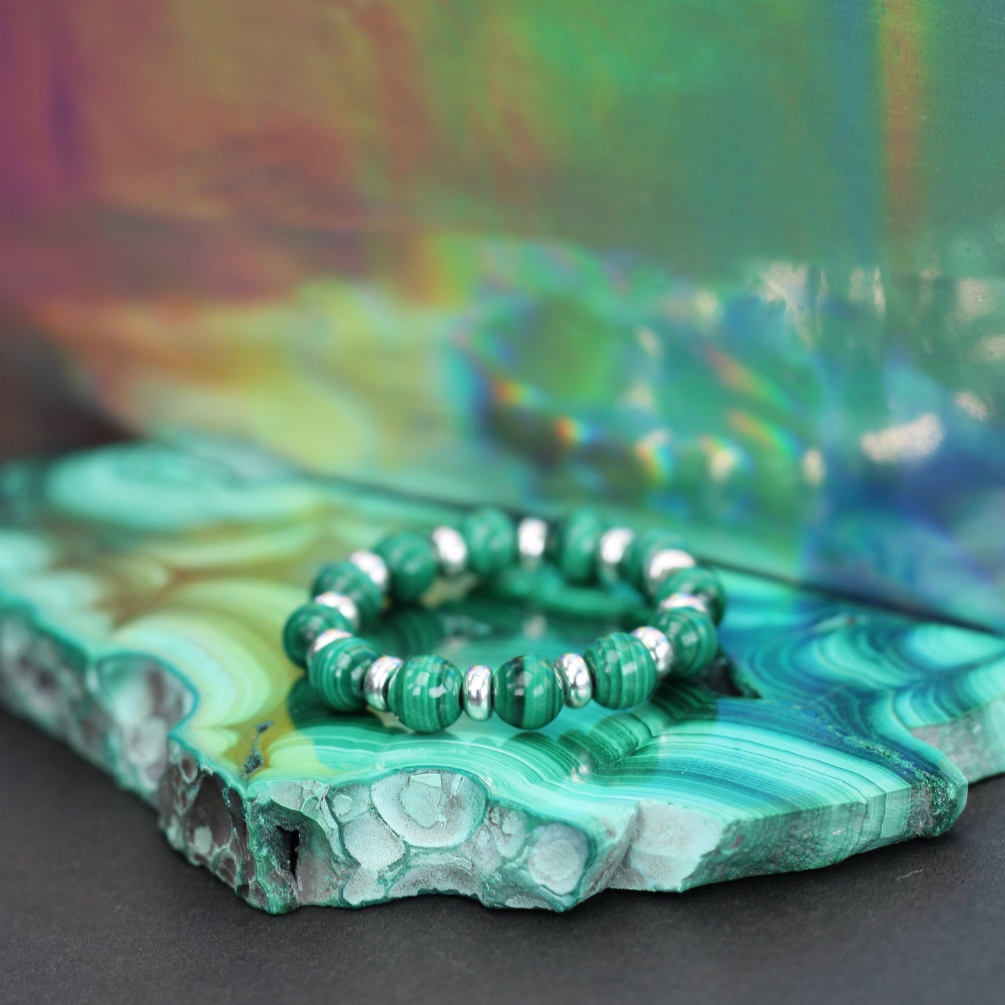 Malachite RING With Silver. Presented With A Tin, A Tag & A Herkimer Diamond