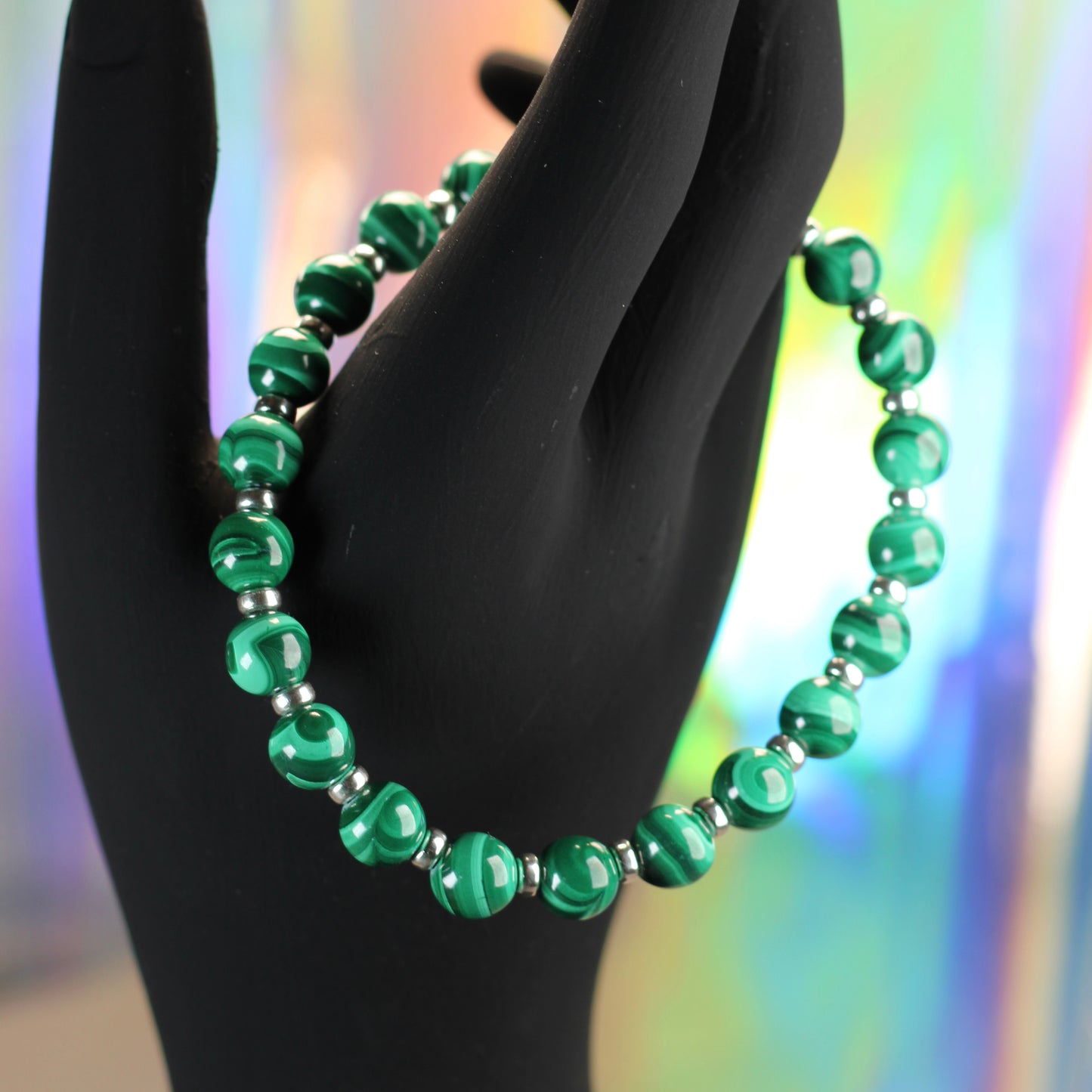 Malachite Power Bracelet With Sterling Silver & Malachite Tumble