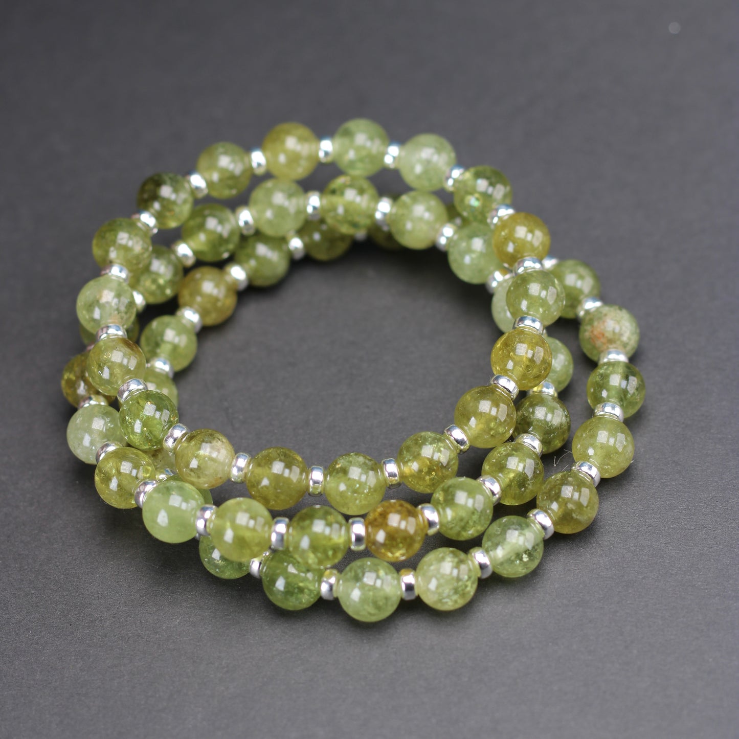Demantoid Garnet Power Bracelet With Sterling Silver & Grossular Garnet Crystal