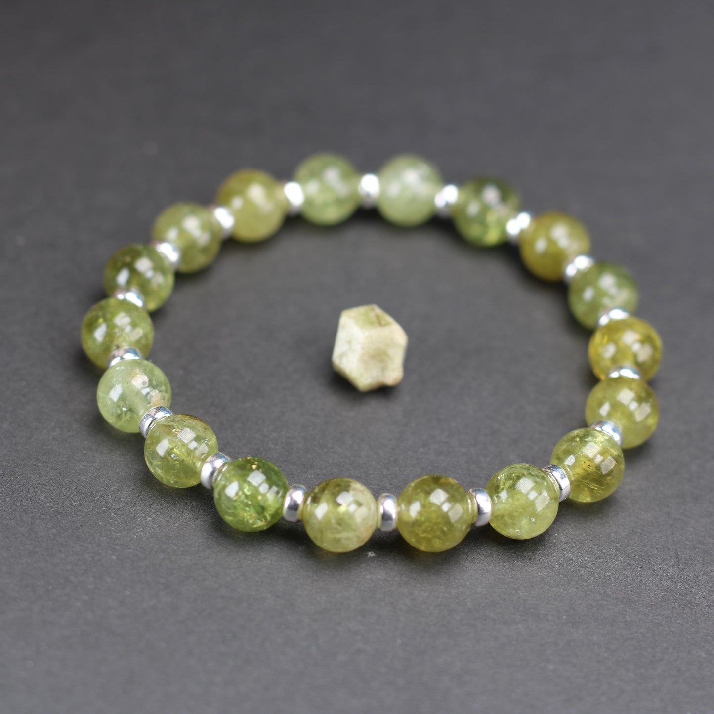 Demantoid Garnet Power Bracelet With Sterling Silver & Grossular Garnet Crystal