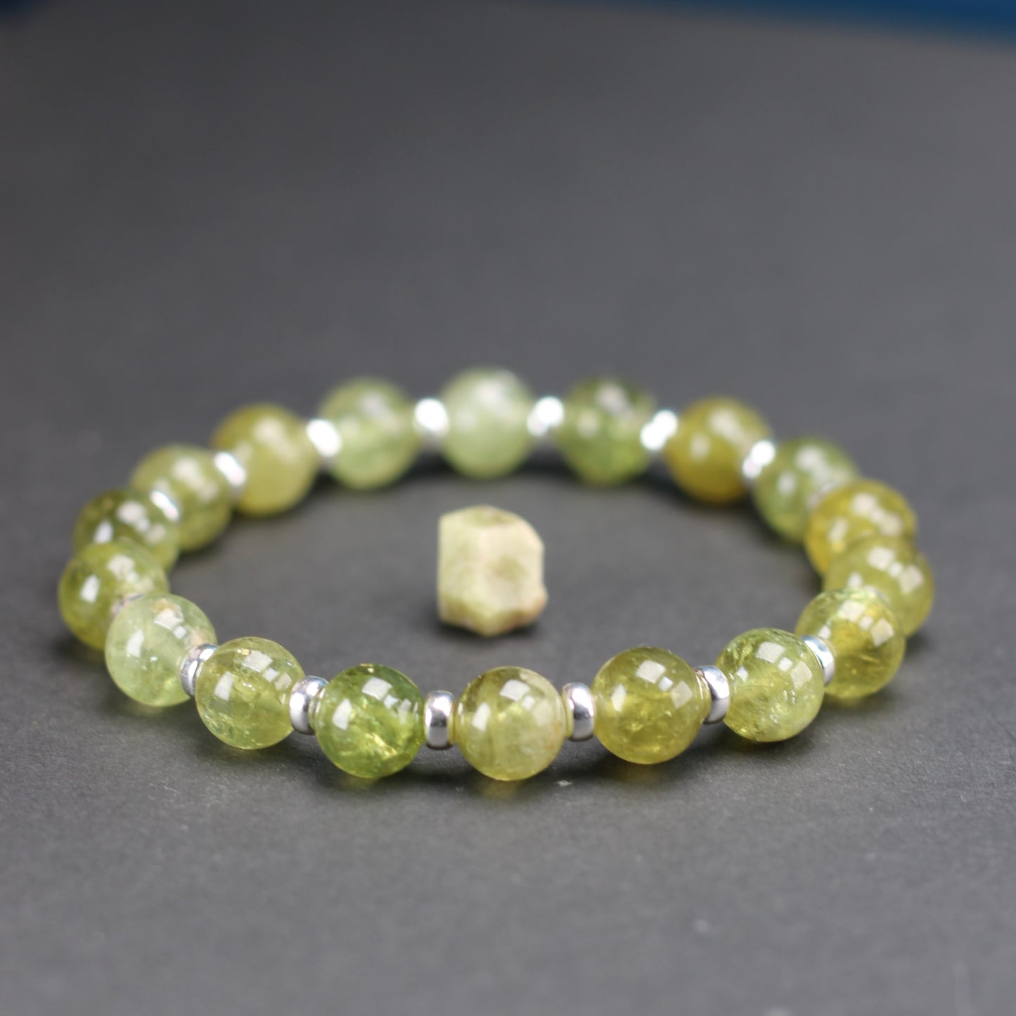 Demantoid Garnet Power Bracelet With Sterling Silver & Grossular Garnet Crystal
