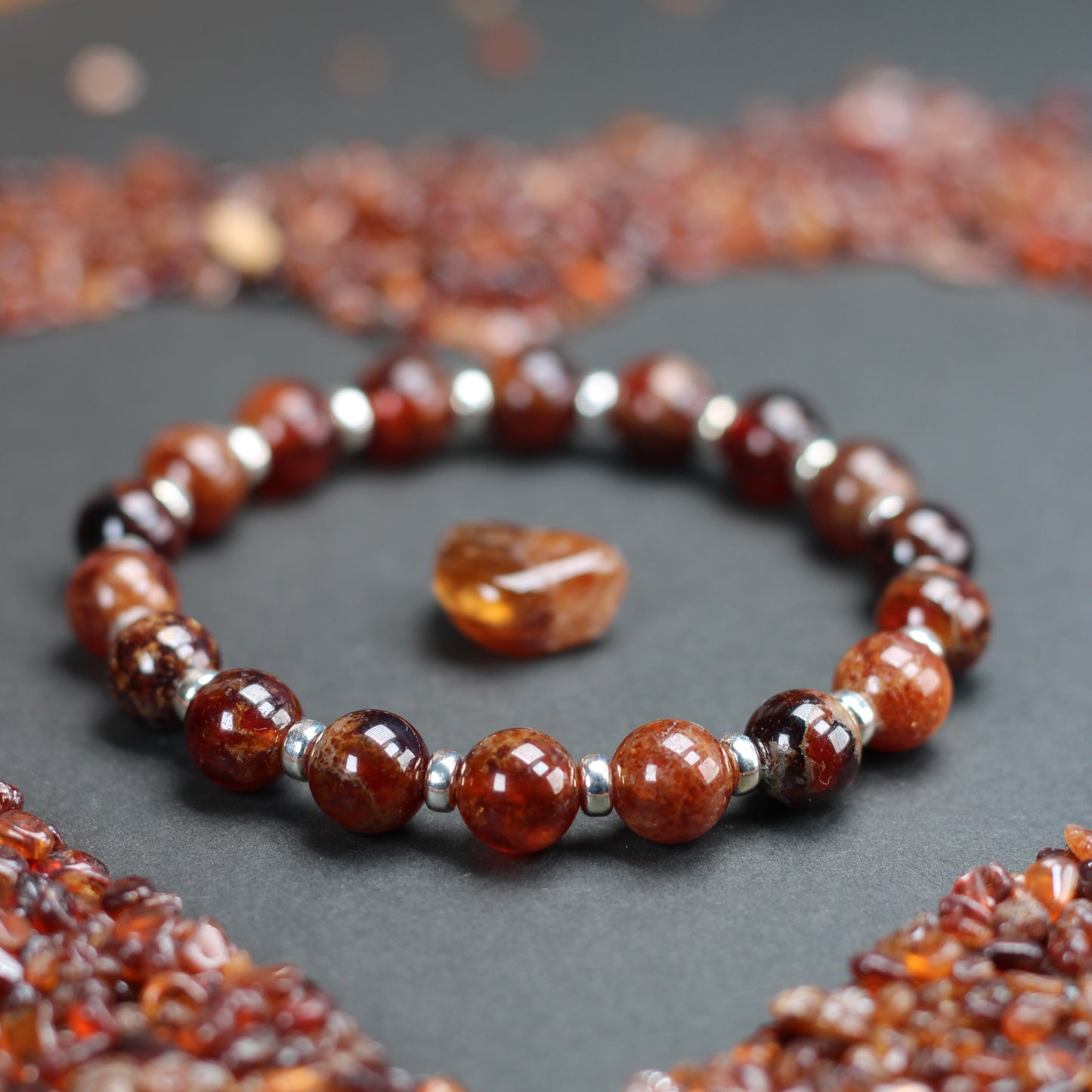 Spessartine Garnet Power Bracelet With Sterling Silver & Spessartine Tumble