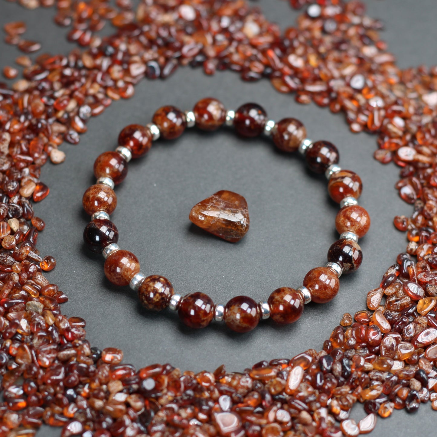 Spessartine Garnet Power Bracelet With Sterling Silver & Spessartine Tumble