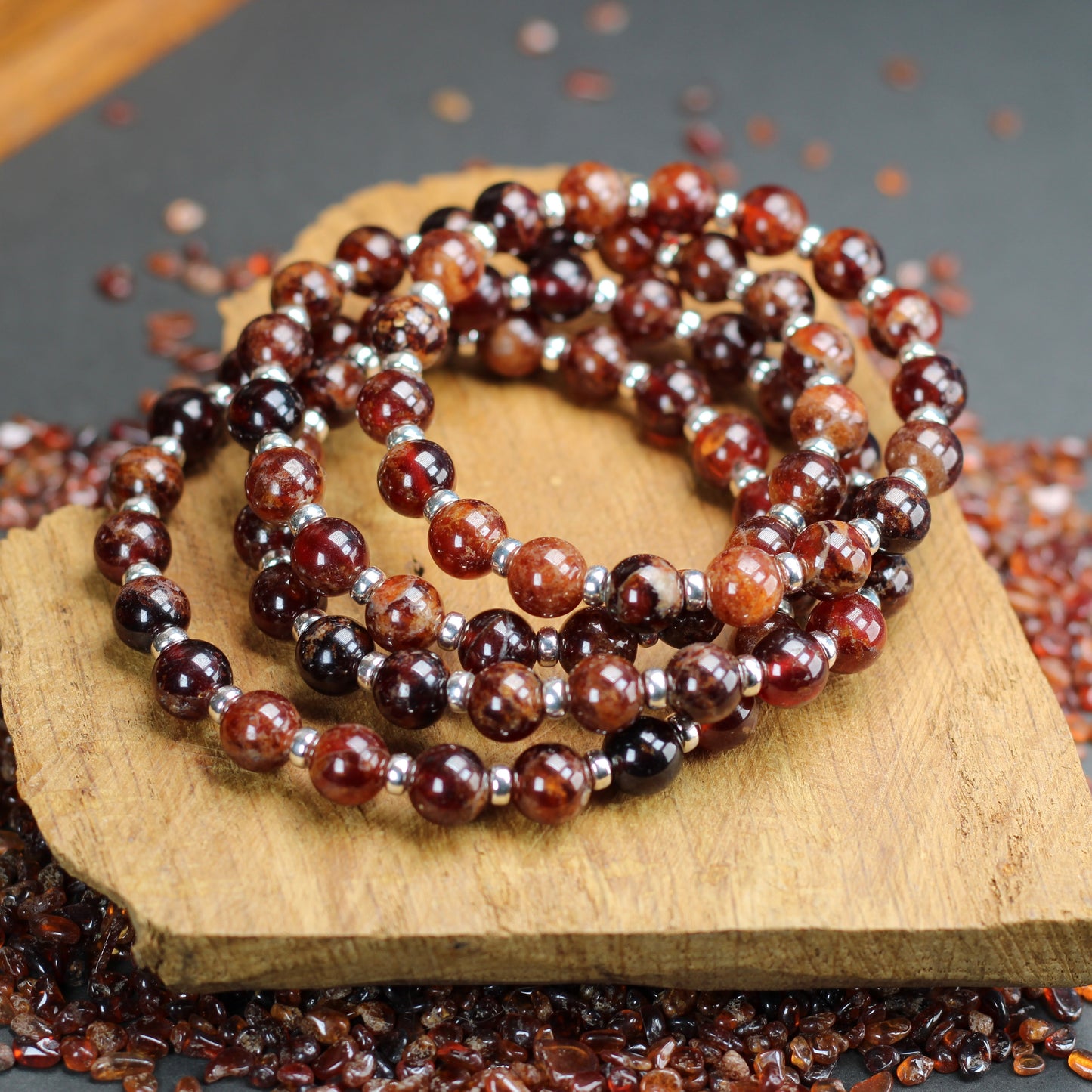 Spessartine Garnet Power Bracelet With Sterling Silver & Spessartine Tumble