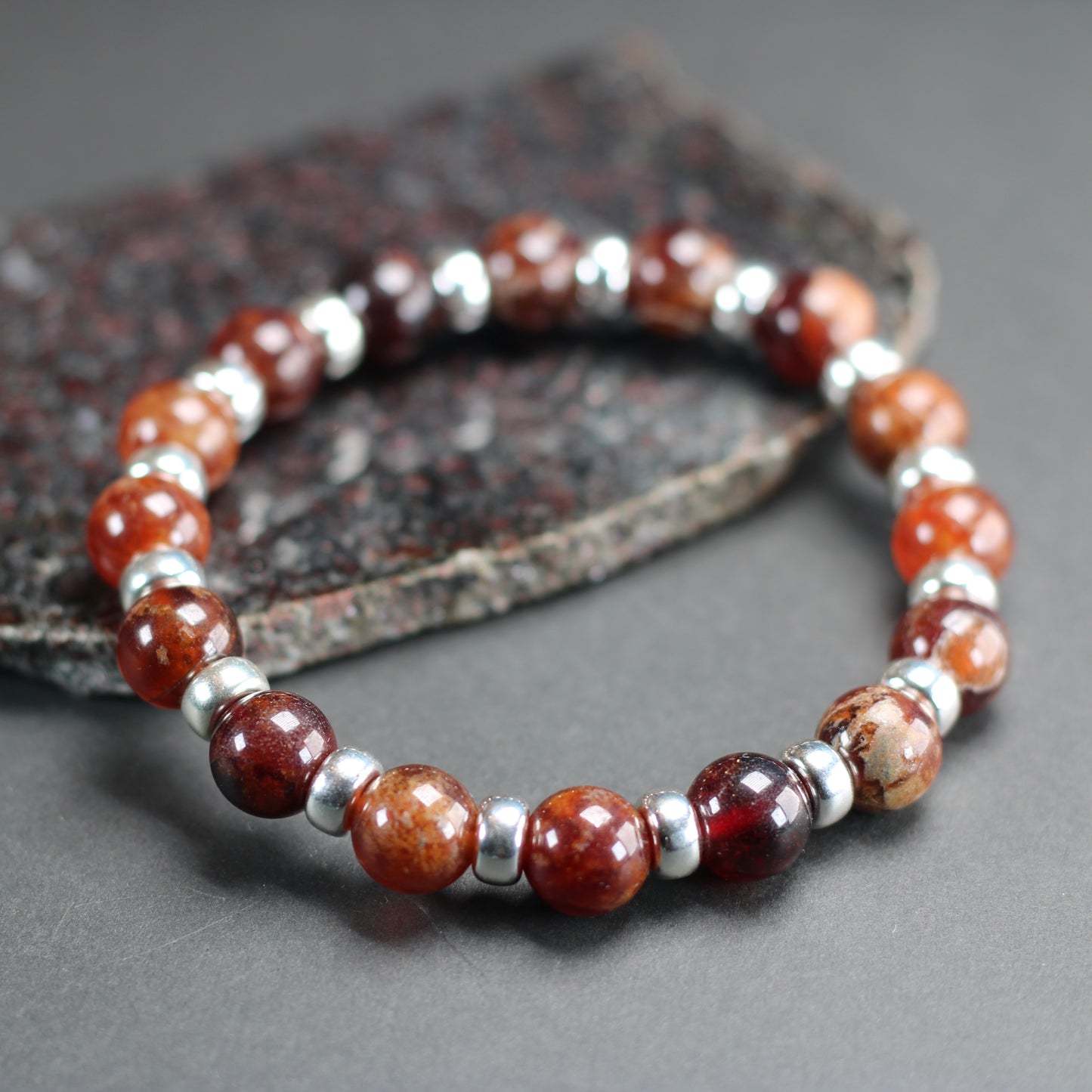 Spessartine Garnet Chunky Power Bracelet & Sterling Silver & Spessartine Tumble
