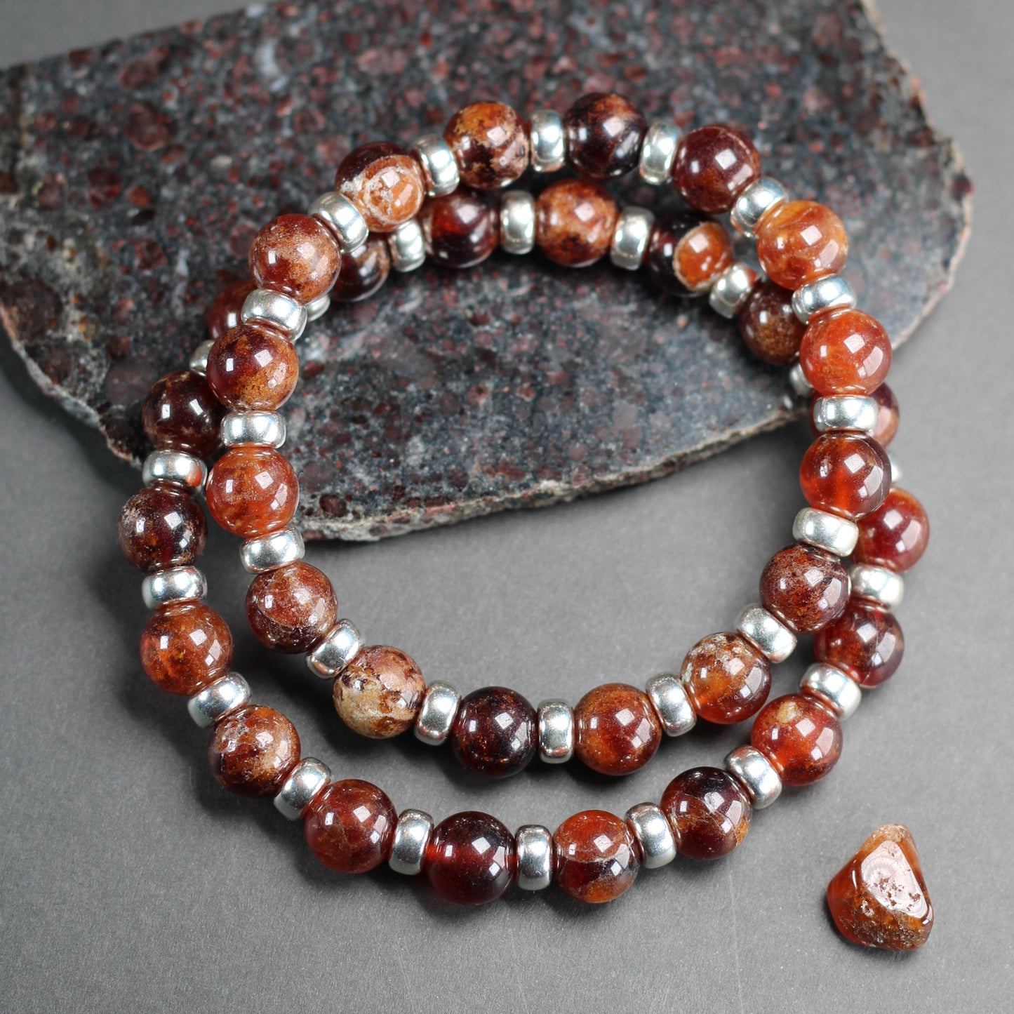 Spessartine Garnet Chunky Power Bracelet & Sterling Silver & Spessartine Tumble