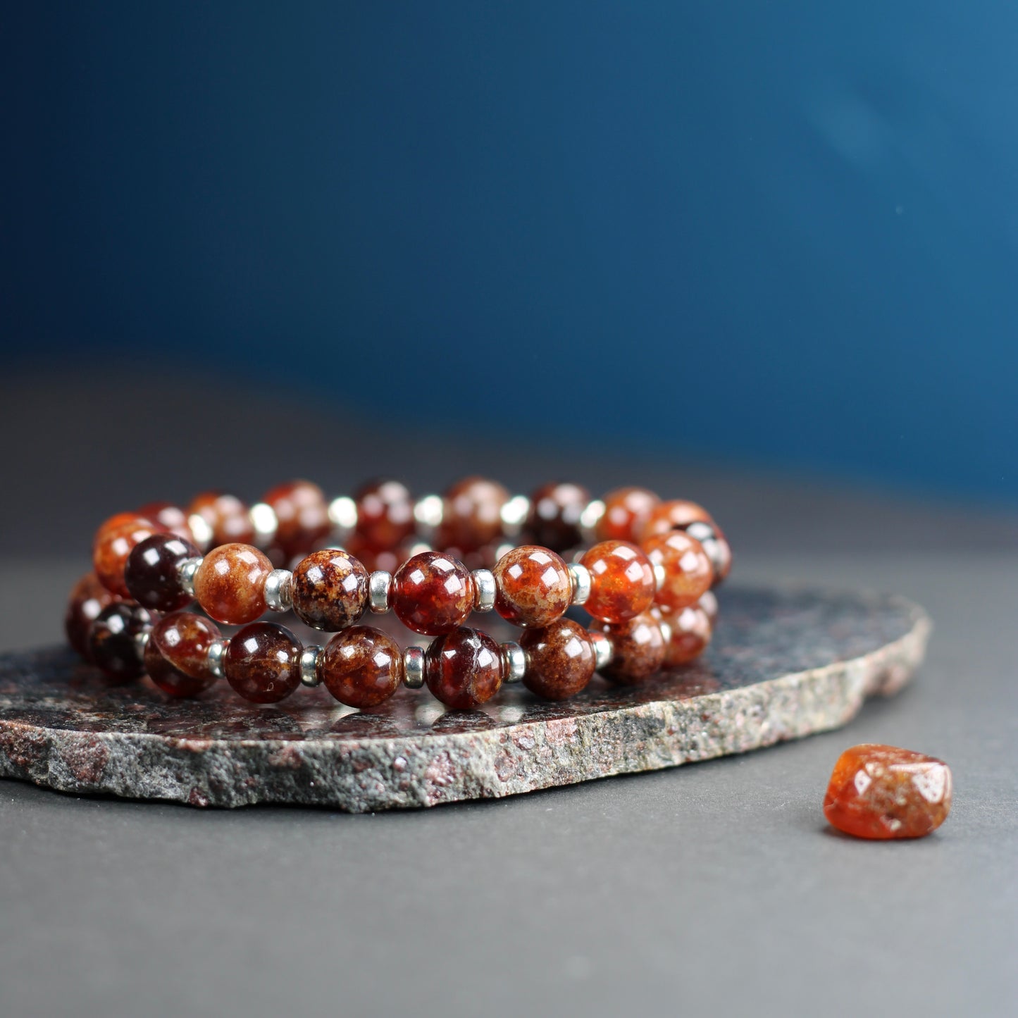 Spessartine Garnet Power Bracelet With Sterling Silver & Spessartine Tumble