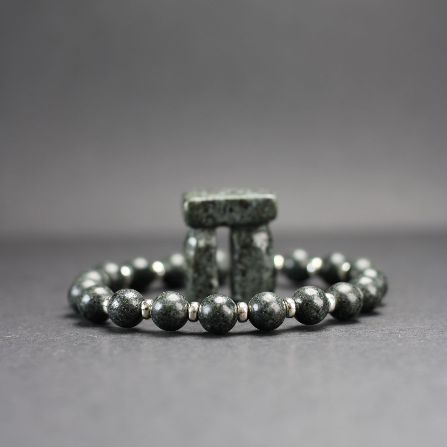 Preseli Bluestone (Unspotted) Power Bracelet With Sterling Silver & Dolerite Tumble