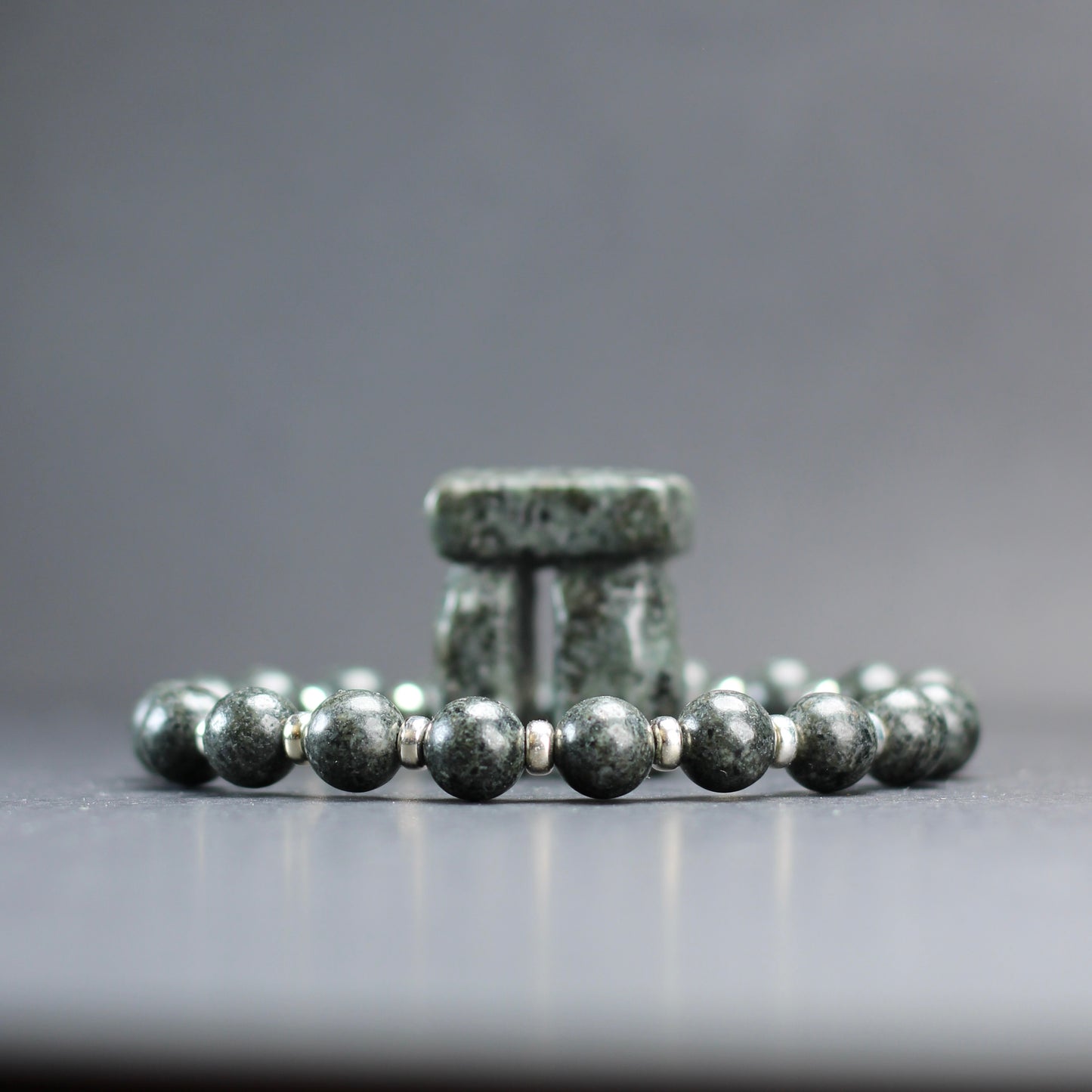 Preseli Bluestone (Unspotted) Power Bracelet With Sterling Silver & Dolerite Tumble
