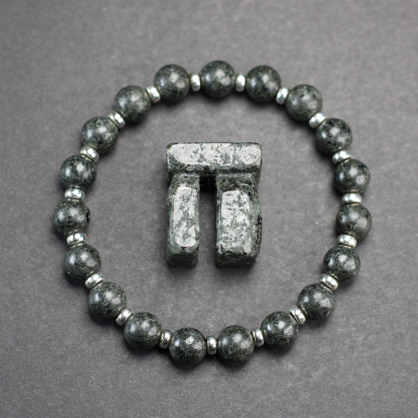 Preseli Bluestone (Unspotted) Power Bracelet With Sterling Silver & Dolerite Tumble