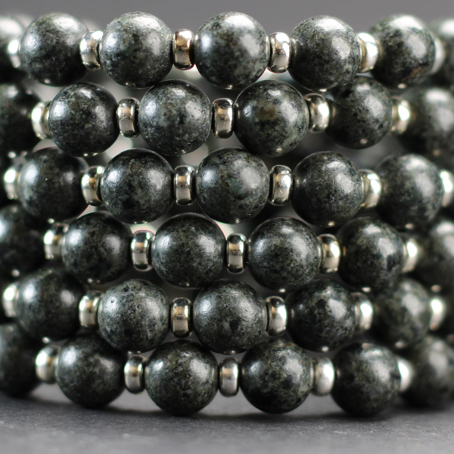 Preseli Bluestone (Unspotted) Power Bracelet With Sterling Silver & Dolerite Tumble
