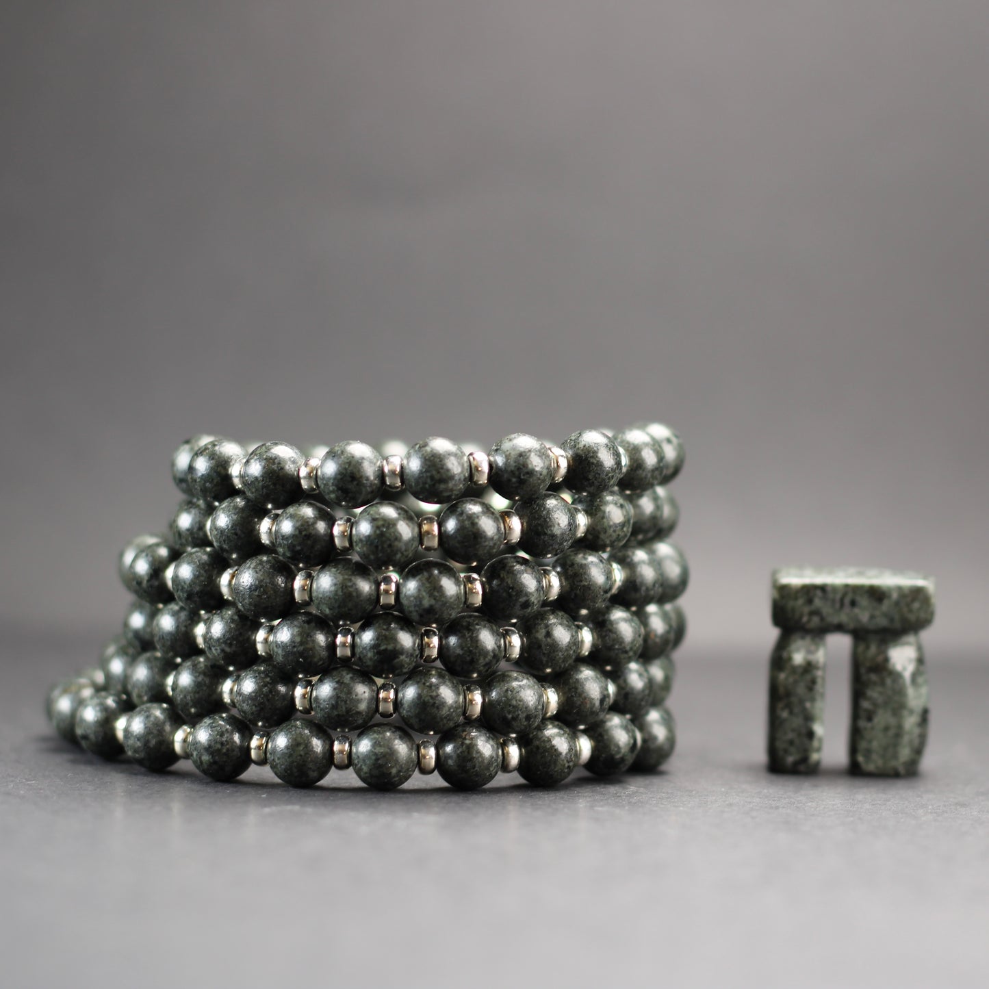 Preseli Bluestone (Unspotted) Power Bracelet With Sterling Silver & Dolerite Tumble