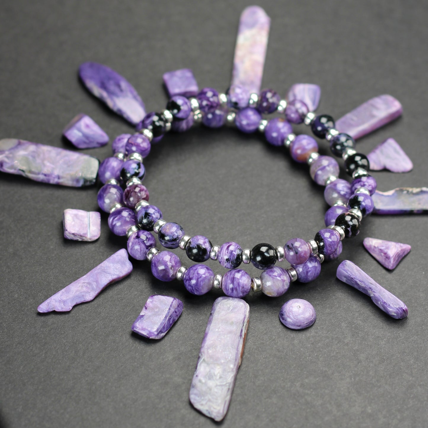 Charoite & Aegirine Power Bracelet With Sterling Silver & Tumble Stone