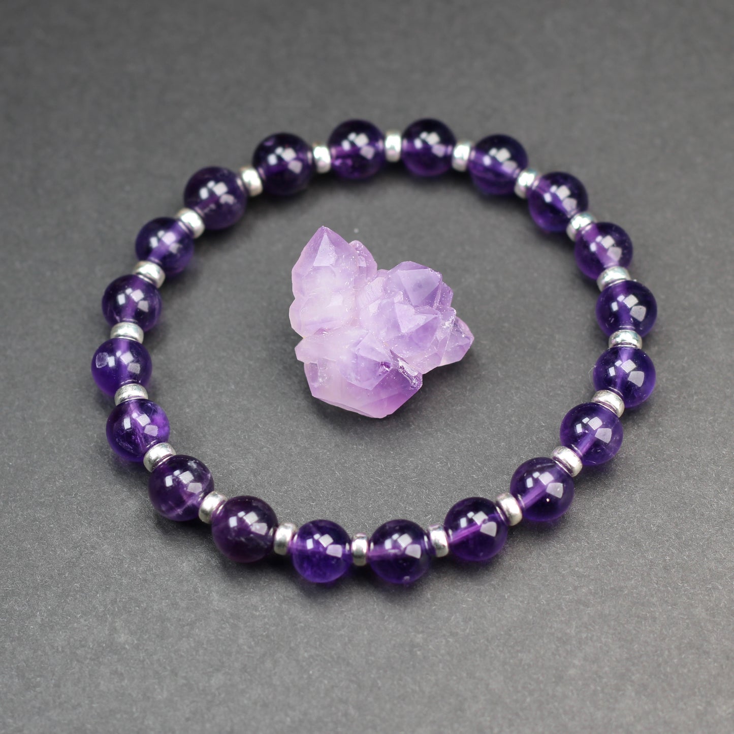 Amethyst Power Bracelet With Sterling Silver & Amethyst Tumble Stone