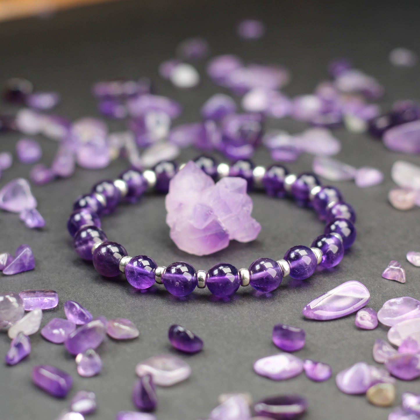 Amethyst Power Bracelet With Sterling Silver & Amethyst Tumble Stone