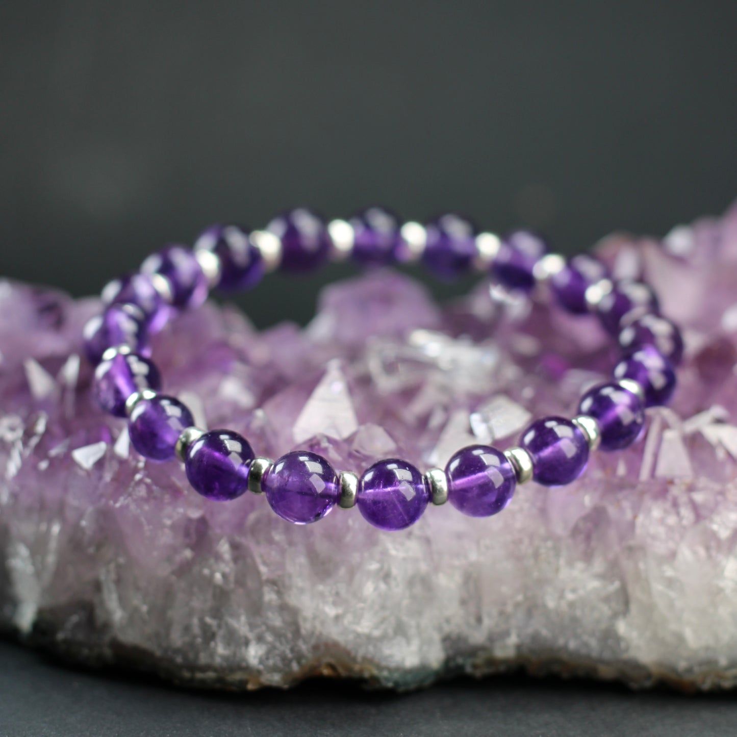 Amethyst Power Bracelet With Sterling Silver & Amethyst Tumble Stone