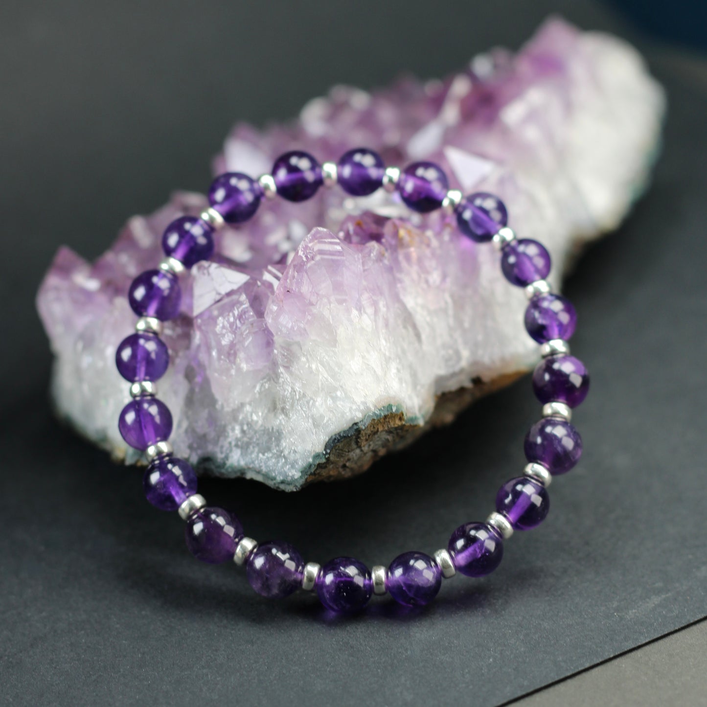 Amethyst Power Bracelet With Sterling Silver & Amethyst Tumble Stone
