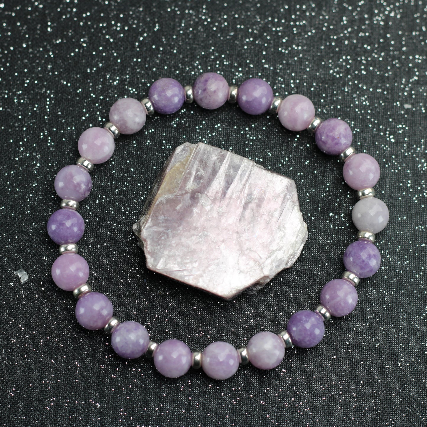 Lilac Lepidolite Power Bracelet With Sterling Silver & Lepidolite Specimen