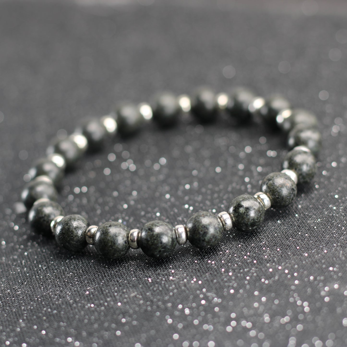 Preseli Bluestone (Unspotted) Power Bracelet With Sterling Silver & Dolerite Tumble