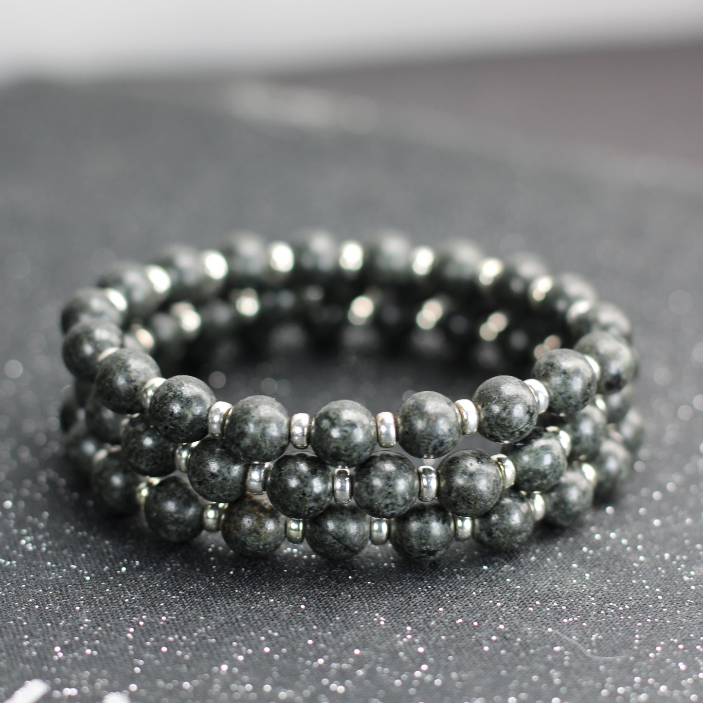 Preseli Bluestone (Unspotted) Power Bracelet With Sterling Silver & Dolerite Tumble