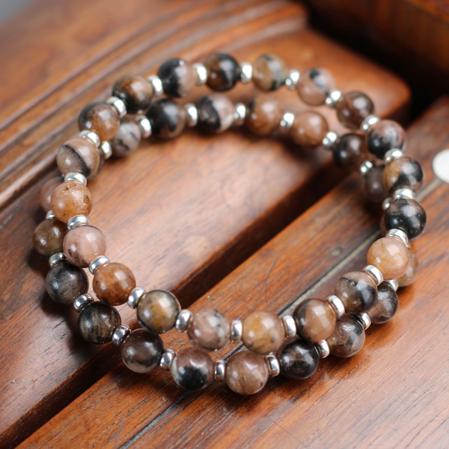 Chiastolite Power Bracelet With Sterling Silver & Tumble Stone