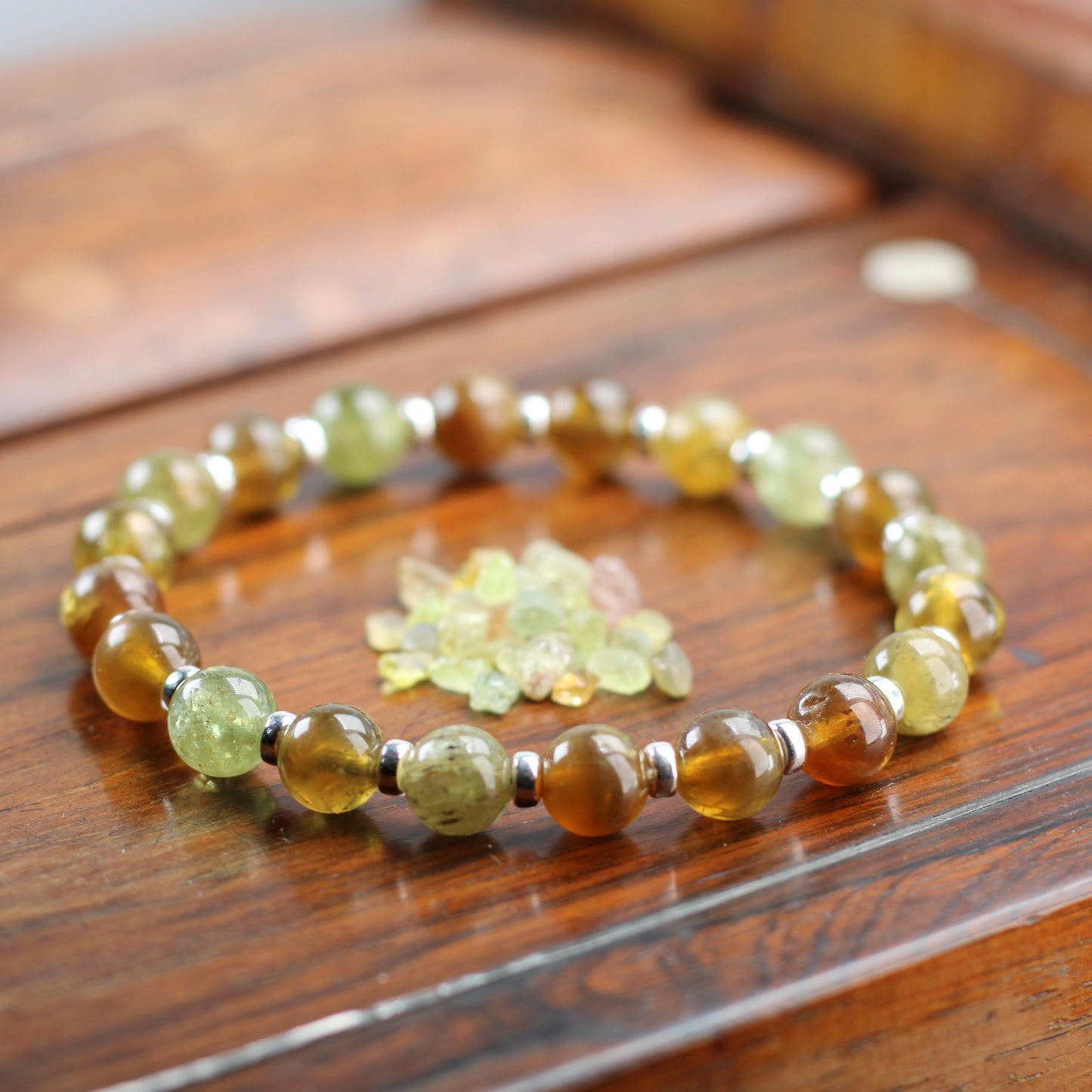 Chrysoberyl Power Bracelet With Sterling Silver & Gem Rough Tumbles